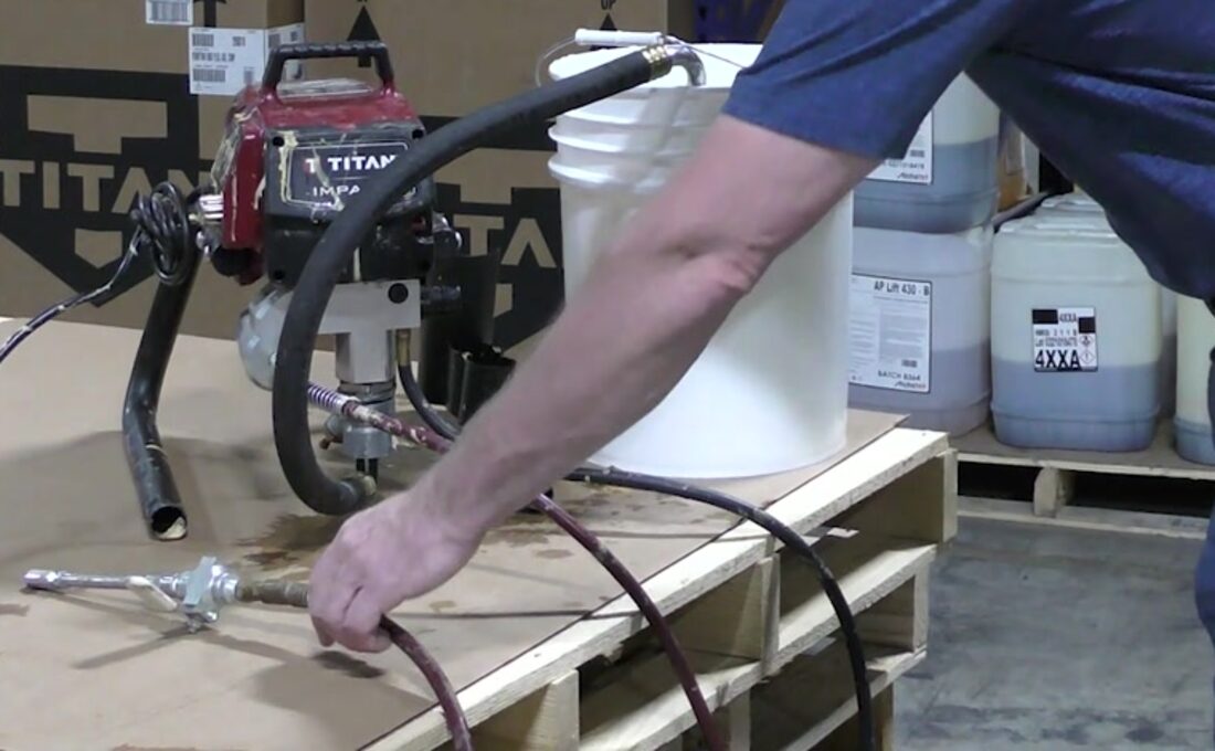 Flush setup: Titan pump, flush bucket and recirculating hose