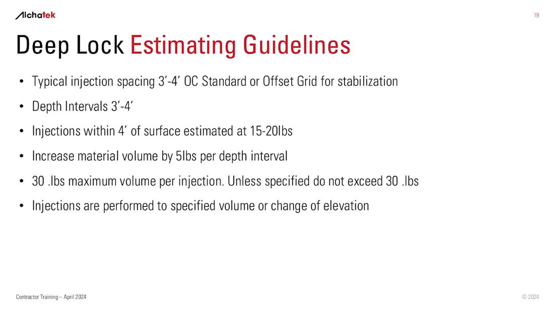 Deep Lock estimating guidelines slide