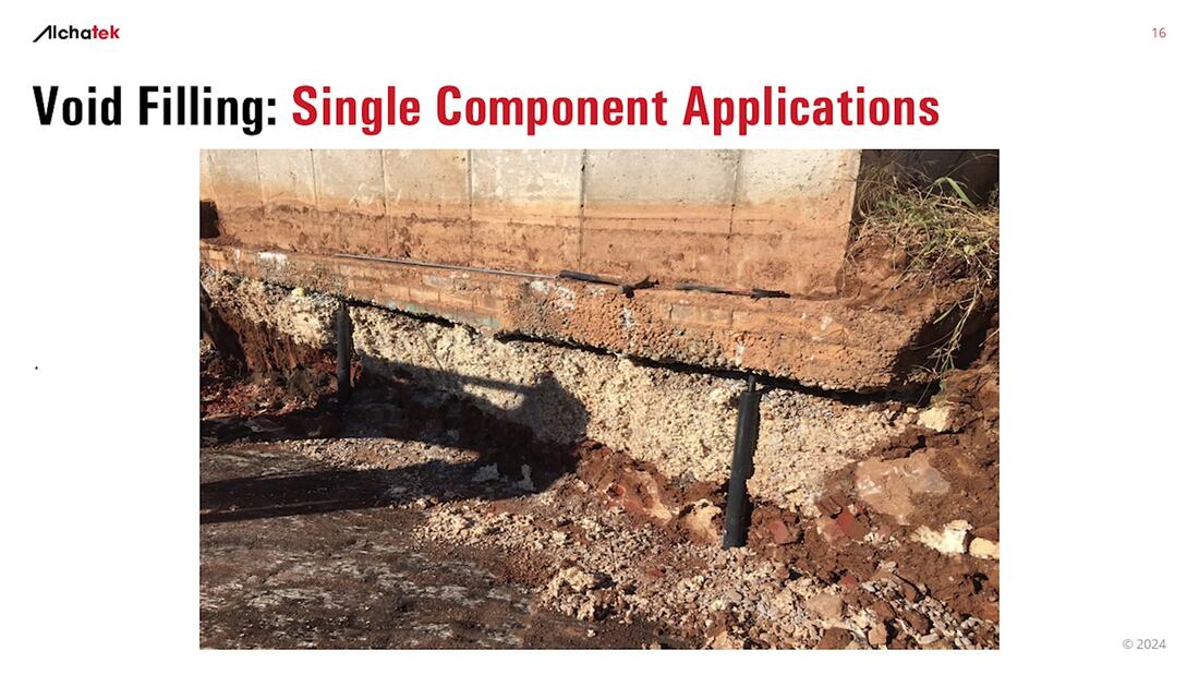 Cured single-component foam at foundation base