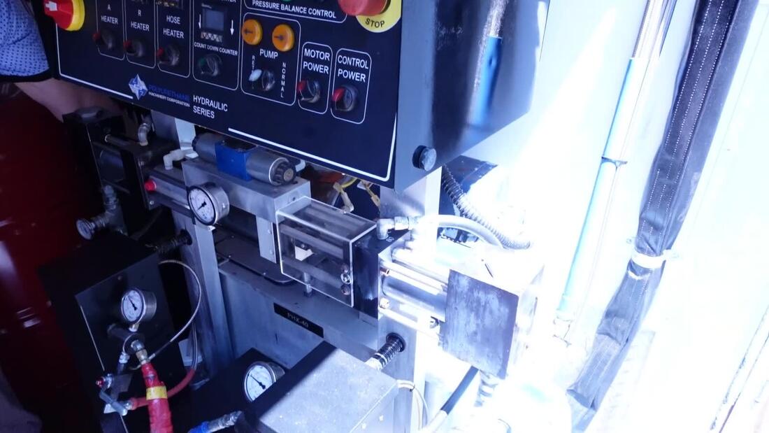 Control panel with hand on dial